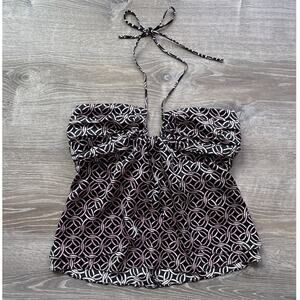 Y2K Alice & Trixie Silk Geometric Patterned Tiered Satin Halter Top USA Sz L